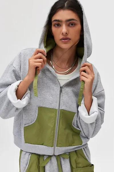 Bdg Trisha Zip Up Hoodie Sweatshirt In Grey, Women's At Urban Outfitters