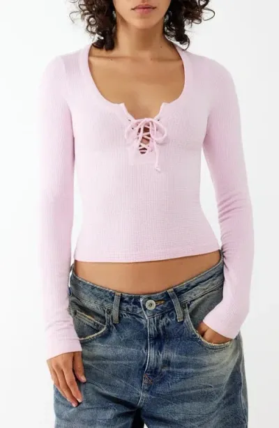 Bdg Urban Outfitters Knockout Long Sleeve Tie Front Crop Top In Light Pink