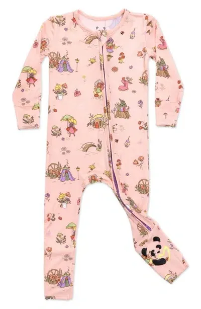 Bellabu Bear Babies'  Fairy Garden Fitted One-piece Zip Pajamas In Pink