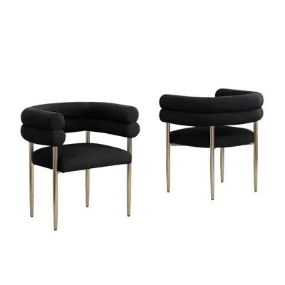 Best Quality Furniture Black With Gold Teddy Fur Upholstered Side Chairs, Set Of 2