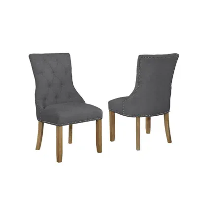 Best Quality Furniture Dining Chairs, Set Of 2 In Dark Grey Linen In Gray