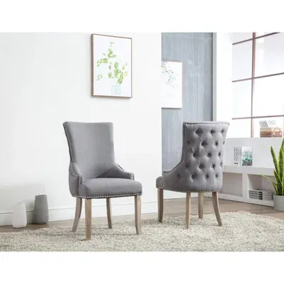 Best Quality Furniture Tufted Dining Side Chair In Dark Grey Linen (set Of 2)