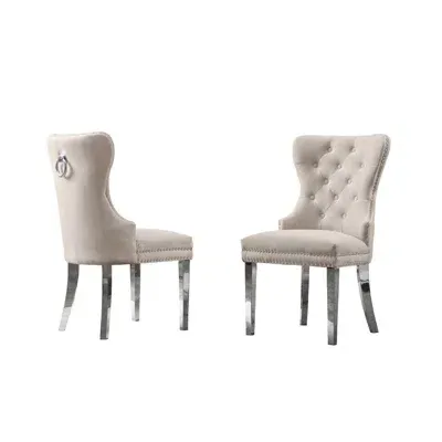 Best Quality Furniture Velvet Tufted Dining Chair, Stainless Steel Legs (set Of 2) - Cream