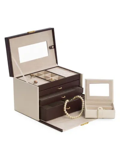 Bey-berk Kids' 4-level Leather Jewelry Box In Ivory Brown