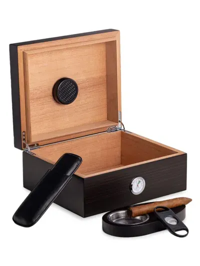 Bey-berk Kids' 4-piece Cigar Humidor Set In Ebony