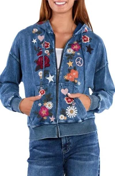 Billy T Cotton-blend Camp Happy Embellished Hoodie In Denim