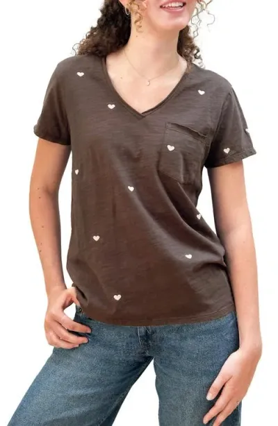 Billy T Pink Hearts Embroidered T-shirt In Coffee