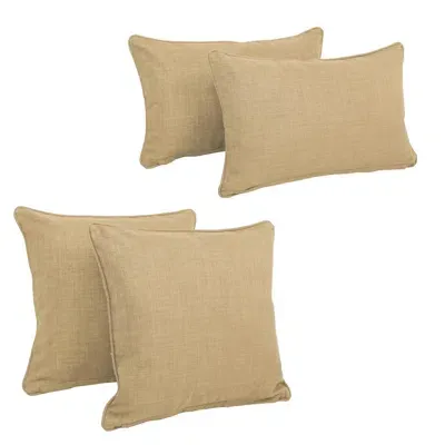 Blazing Needles Double-corded Solid Outdoor Spun Polyester Throw Pillows With Inserts (set Of 4), Sandstone