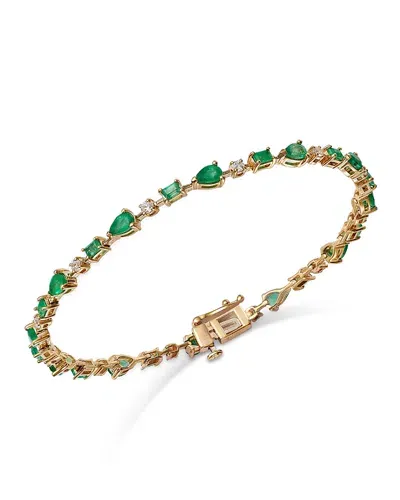 Bloomingdale's Emerald & Diamond Link Bracelet In 14k Yellow Gold In Green/gold