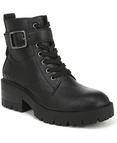 Blowfish Malibu Women's Jagger Lace Up Lug Sole Booties In Black Tumbled Faux Leather