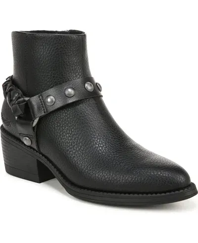 Blowfish Malibu Women's Road Trip Almond Toe Block Heel Booties In Black Faux Leather- Polyurethane