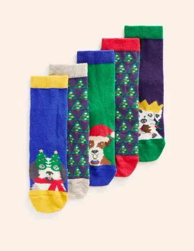 Boden Kids' Socks 5 Pack Festive Dogs Girls