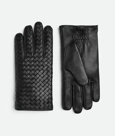 Bottega Veneta Intrecciato Leather Gloves In Black