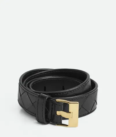 Bottega Veneta Leather Intreccio Watch Belt In Black