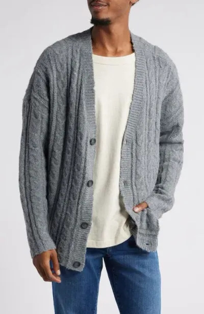 Bp. Oversize Cable Stitch Cardigan In Grey Dark Heather