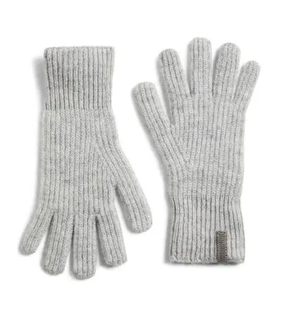 Brunello Cucinelli Kids' Cashmere Monili-trim Gloves In Grey