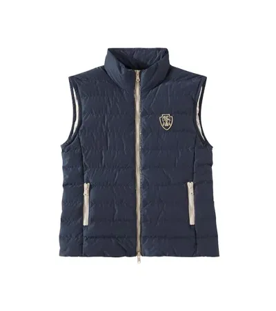 Brunello Cucinelli Kids' Logo Puffer Vest In Blue