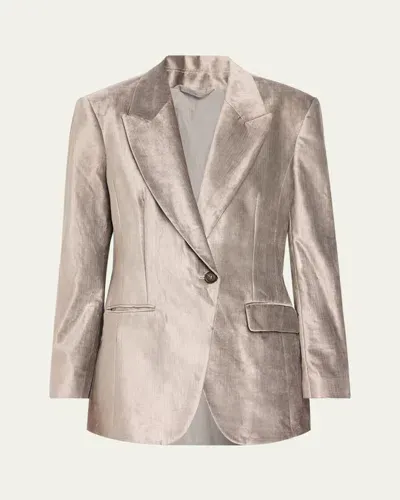 Brunello Cucinelli Sleek Velvet Suit Jacket In C5099 Steel