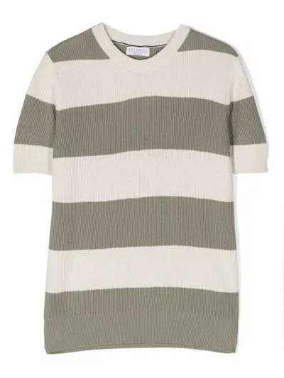 Brunello Cucinelli Babies' Striped Short-sleeve T-shirt In Grün