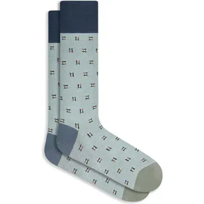 Bugatchi Geo Pattern Cotton Blend Dress Socks In Sage