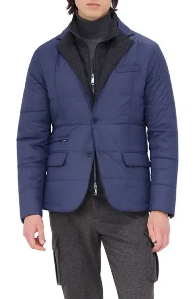 Bugatchi Quilted Water Repellent Nylon Blazer With Bib In Navy