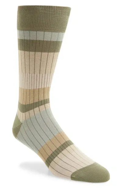 Bugatchi Stripe Mercerized Cotton Blend Dress Socks In Green