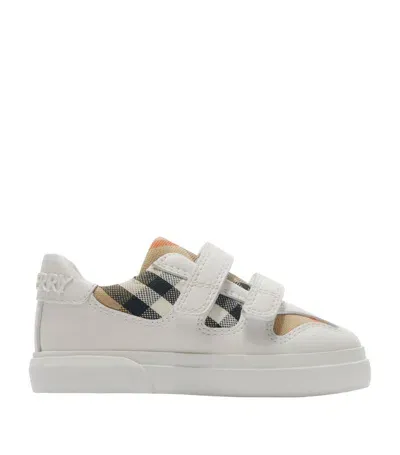 Burberry Kids Leather Check Sneakers In Sand Ip Check