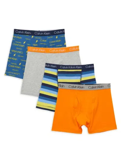 Calvin Klein Kids' Boy's 4-piece Boxer Briefs In Blue Orange