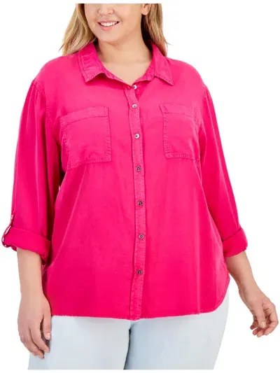 Calvin Klein Jeans Est.1978 Plus Womens Tencel Collared Button-down Top In Pink