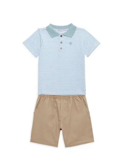 Calvin Klein Kids' Little Boy's 2-piece Striped Polo & Shorts Set In Blue Multi