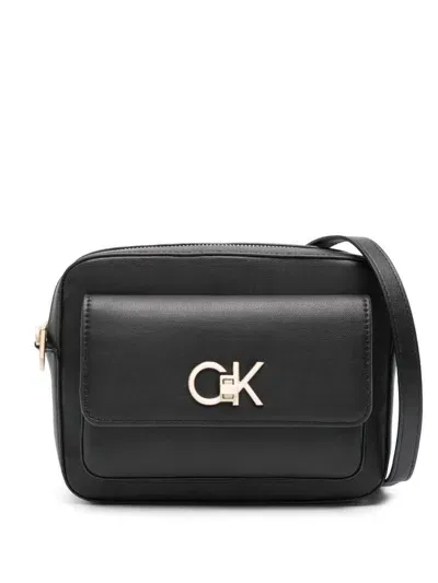 Calvin Klein Logo-plaque Faux Leather Crossbody Bag In Black