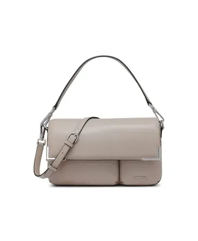 Calvin Klein Mica Flap Convertible Shoulder Bag In Silver Mink