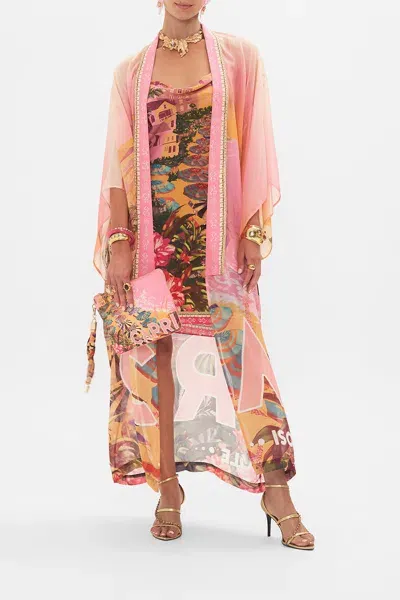 Camilla Kimono Layer With Collar Capri Me In Orange/peach/