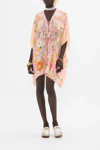 Camilla Short Lace Up Kaftan Clever Clogs In Peach/