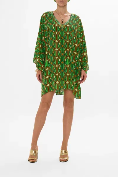 Camilla V Neck Short Kaftan With Ties Good Vibes Generation In Green