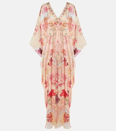 Camilla Embellished Floral Silk Kaftan In Pink