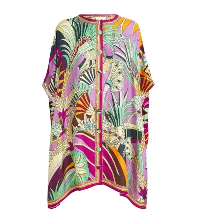 Camilla Silk Printed Mini Kaftan In Blue