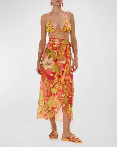 Camilla The Flower Child Society Long Draped Sarong Coverup In Orange