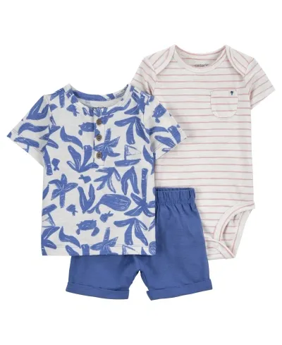 Carter's Baby 3 Piece Whale Little Short Set In Blue