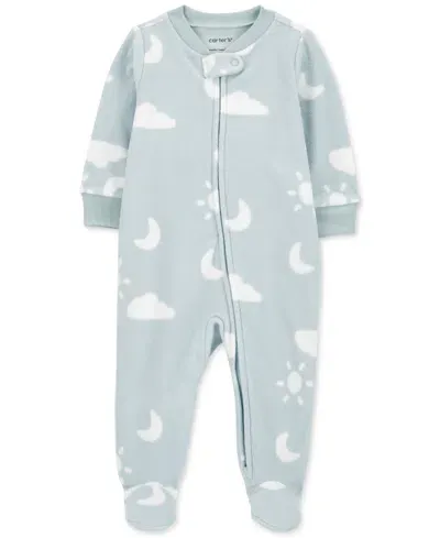 Carter's Baby Boys Sleep & Play Printed Zip-up Fleece Footie Pajamas In Blue Clouds