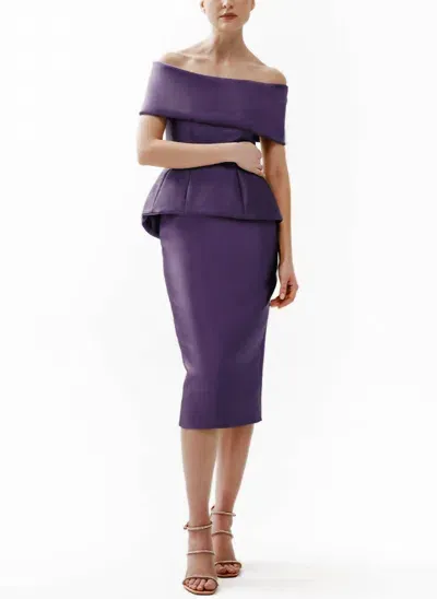 Catherine Regehr Roll Collar Corset Top And Slim Skirt In Amethyst Silk Faille In Purple