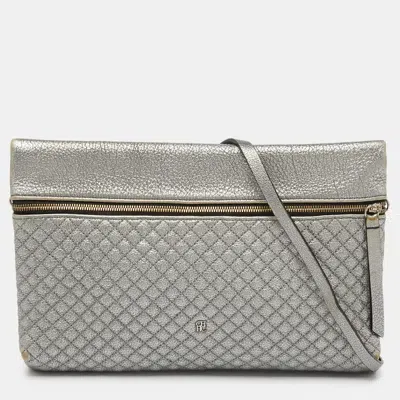 Ch Carolina Herrera Metallic Silver Quilted Leather Front Zip Crossbody Bag