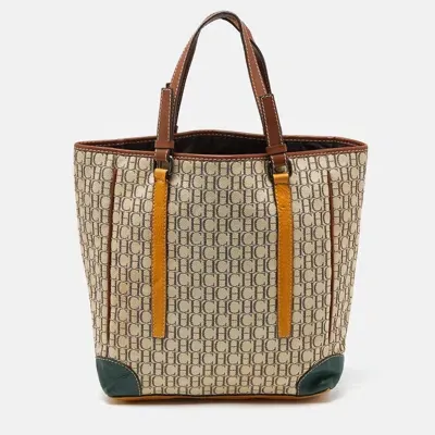 Ch Carolina Herrera Multicolor Monogram Canvas And Leather Tote In Beige