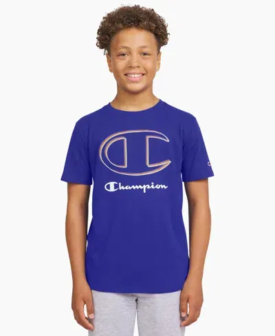 Champion Kids' Big Boys Logo Graphic T-shirt In Surf The W