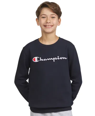 Champion Kids' Big Boys Signature Long Sleeve Crewneck Sweatshirt In Dark Navy