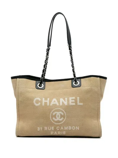 Pre-owned Chanel 2011-2012 Small Canvas Deauville Tote Bag In 褐色