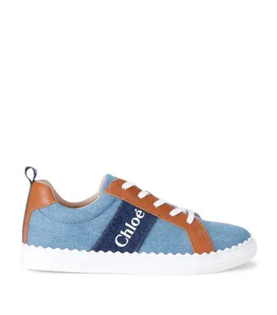 Chloé Kids' Denim Logo Sneakers In Denim Blue