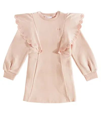 Chloé Kids' Ruffled Logo Cotton Dress In Pink