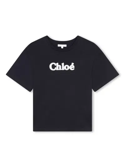 Chloé Kids' Logo-print Cotton T-shirt In Black