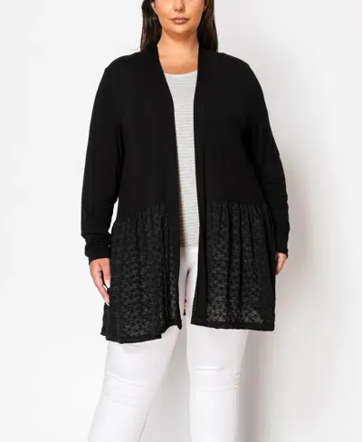 Coin 1804 Plus Size Lace Peplum Cardigan Sweater In Black